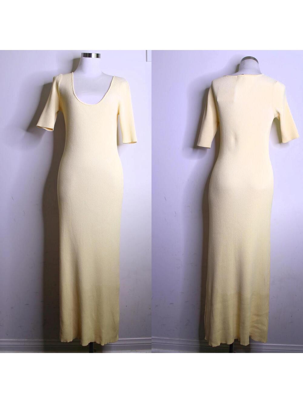 NWT Ganni Butter Yellow Bodycon Maxi Dress - Large